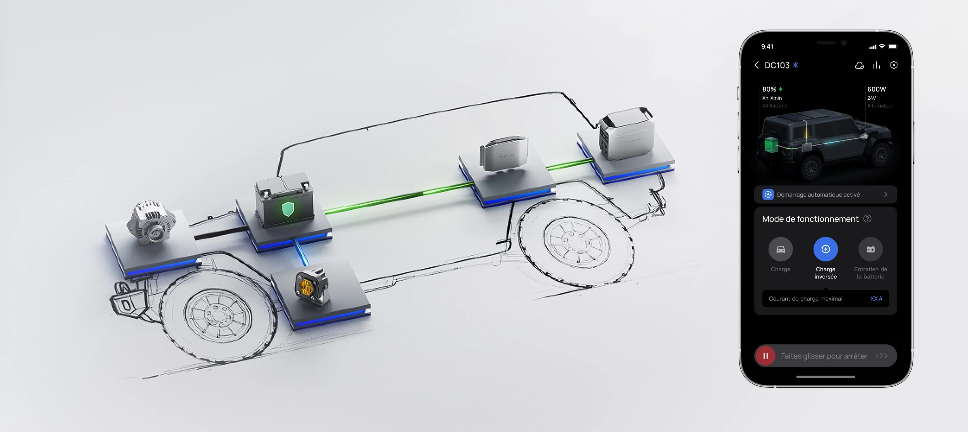 Schéma du mode de recharge inversée EcoFlow jusqu’à 600 W